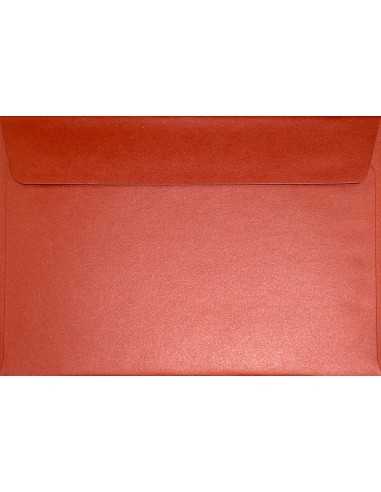 Enveloppe métallisée perlée rouge C5 (16,2x22,9cm) bande adhésive Sirio Pearl Red Fever 125g