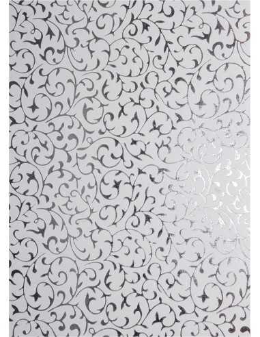 Papier décoratif blanc avec avec dentelle argentée (18x25cm) - 5 feuilles