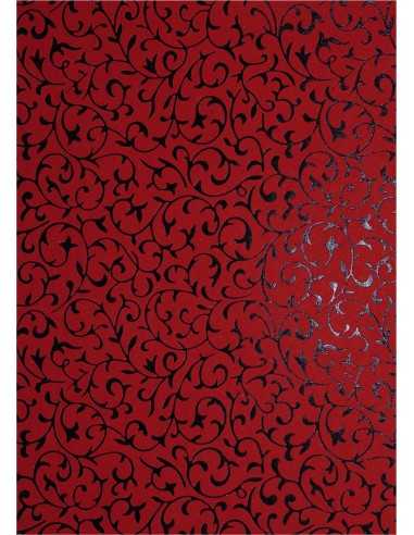 Papier décoratif rouge avec dentelle noire (18x25cm) - 5 feuilles