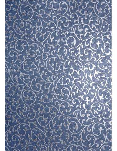 Papier décoratif métallisé bleu avec dentelle argentée (18x25cm) - 5 feuilles