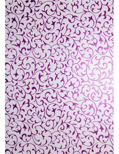 Papier décoratif métallisé blanc avec dentelle rose (18x25cm) - 5 feuilles