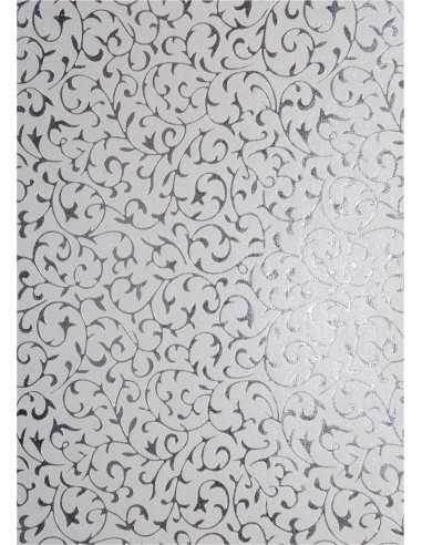 Papier décoratif métallisé blanc avec dentelle argentée (18x25cm) - 5 feuilles