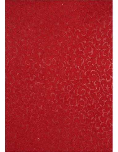 Papier décoratif rouge avec dentelle en daim (18x25cm) - 5 feuilles