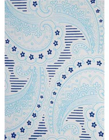 Papier décoratif bleu motif arabesque (18x25cm) - 5 feuilles