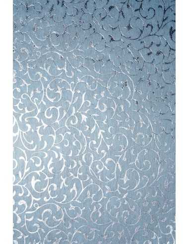 Papier décoratif en entoilage bleu clair avec dentelle argentée (19x29cm) - 5 feuilles