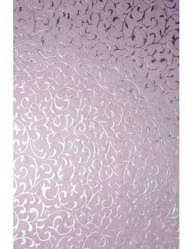 Papier décoratif en entoilage rose clair avec dentelle argentée (19x29cm) - 5 feuilles