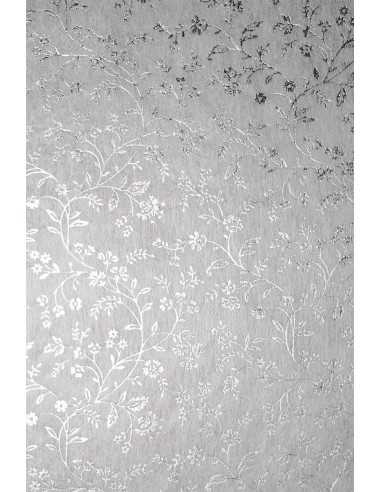 Papier décoratif en entoilage blanc avec fleurs argentées (19x29cm) - 5 feuilles