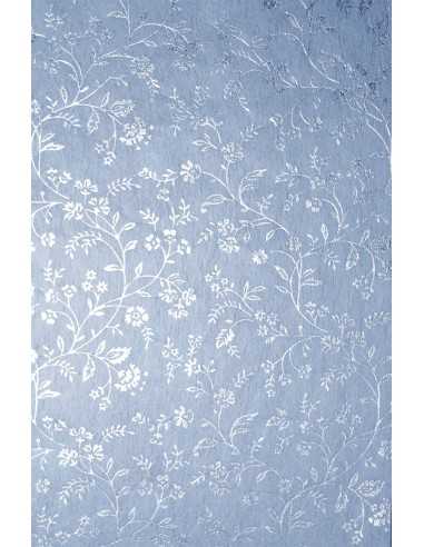 Papier décoratif en entoilage bleu clair avec fleurs argentées (19x29cm) - 5 feuilles