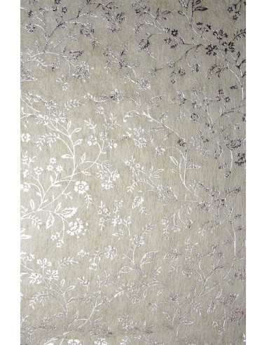 Papier molletonné décoratif écru è argent fleurs 19x29 5pc.