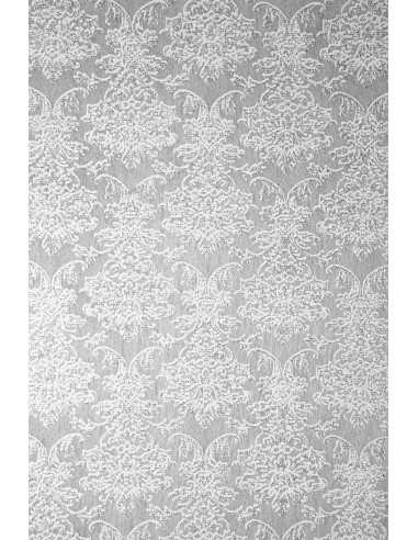 Papier décoratif en entoilage blanc avec ornement et paillettes argentées (19x29cm) - 5 feuilles