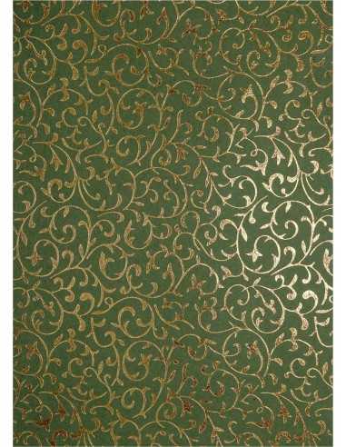 Papier décoratif vert olive avec avec dentelle dorée (56x76cm)