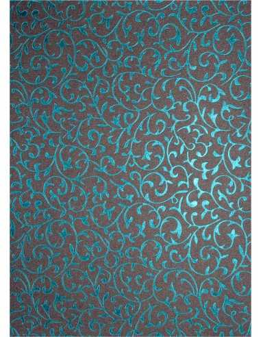 Papier décoratif métallisé gris foncé avec dentelle turquoise (56x76cm)