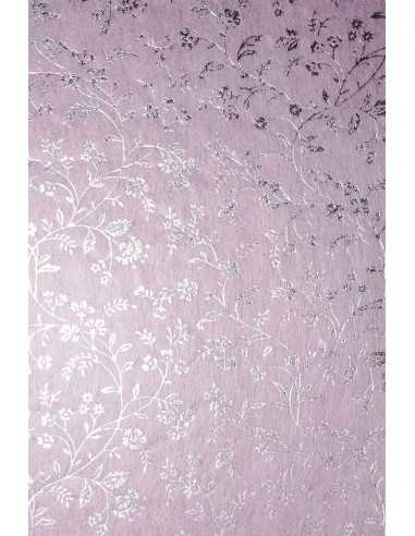 Papier décoratif en entoilage rose avec fleurs argentées (58x90cm)