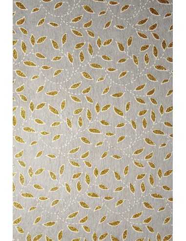 Papier décoratif en entoilage blanc avec feuilles et paillettes argentées (58x90cm)