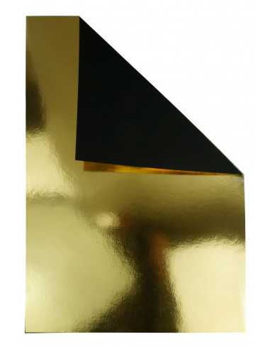 Papier coloré doré/noir effet miroir sur une face 260g Mirror Gold/Black (68x97cm)