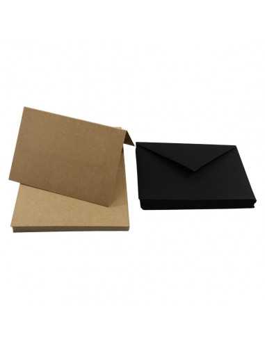 Set de papier rainuré écologique marron 340g Kraft EKO PLUS + enveloppe noire C6 - 25 pièces