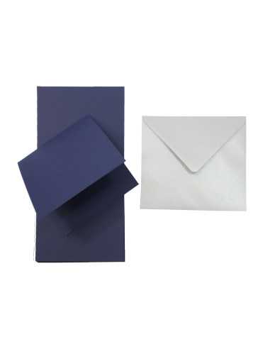 Ensemble Papier décoratif Nettuno 280g Blue Navy bleu marine froissé è enveloppe K4 Aster Metallic Silver argent 25pc.