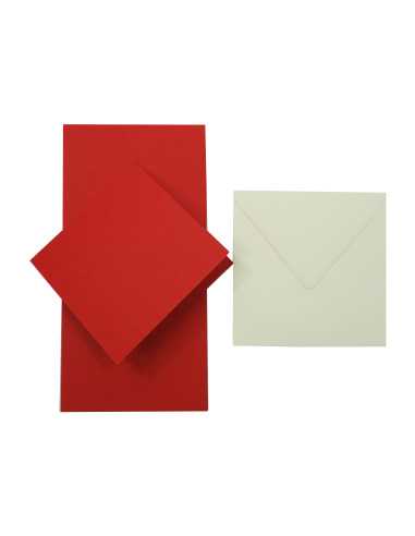 Set de papier rainuré rouge 280 g Nettuno Rosso Fuocco + enveloppe carrée écrue Munken - 25 pièces