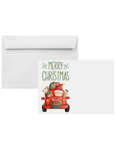 Enveloppe avec impression de Noël (voiture) blanc B6 (12,5x17,5cm) bande adhésive 100g