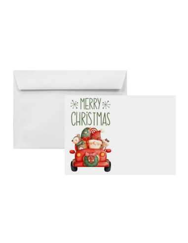 Enveloppe avec impression de Noël (voiture) blanc C6 (11,4x16,2cm) bande adhésive 100g