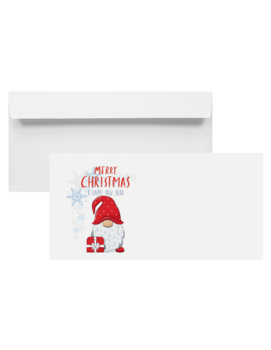 Enveloppe DL HK blanche décorative avec impression de Noël - gnome 120g